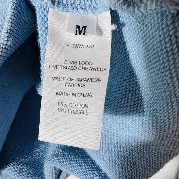 R13 Elvis Blue Oversized Crewneck Sweatshirt Japanese Fabrics M Distressed RARE - Picture 3 of 5